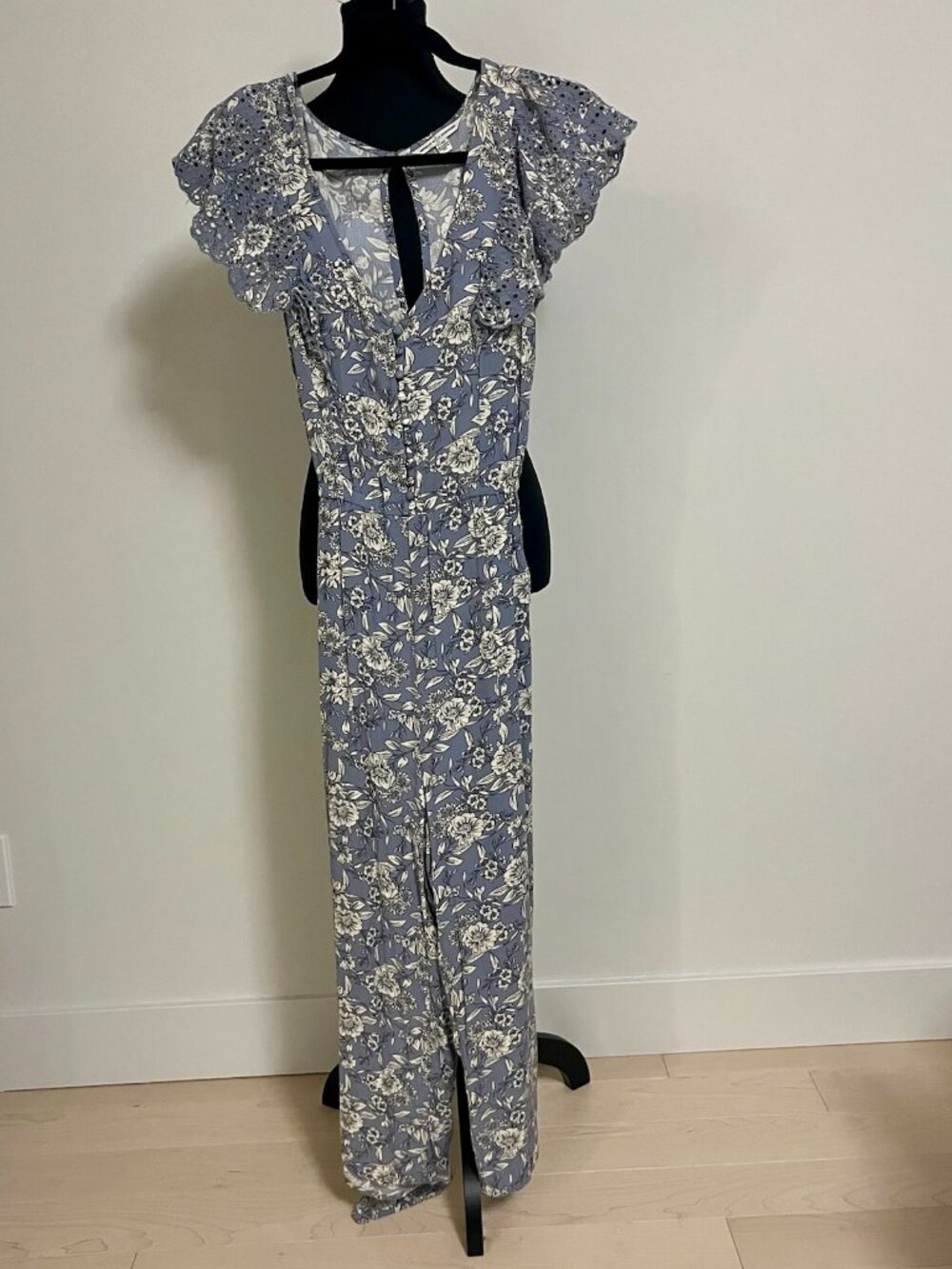 #21 American Eagle Blue with White Flowers Sleeveless Jumpsuit